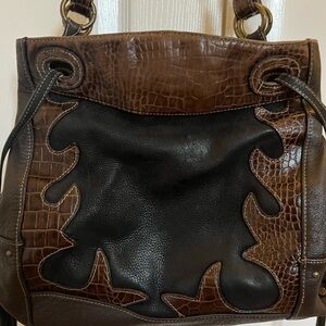 100% Genuine Leather Late 90s Kate Landry Brown and Black Leather Shoulder Bag